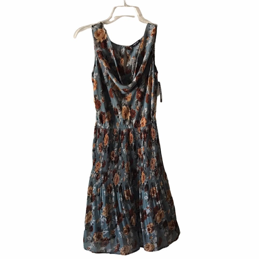NWT - FOREVER - Sleeveless Pleated Cowl Neckline Floral Dress